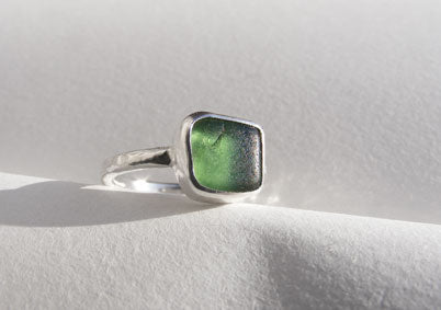 Emerald sea glass ring