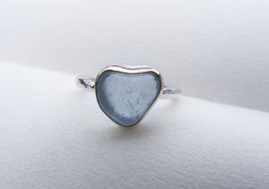 Seafoam seaglass heart ring with 9ct gold bezel
