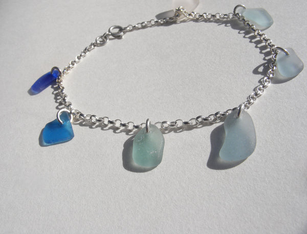 Blue gradiated sea glass anklet