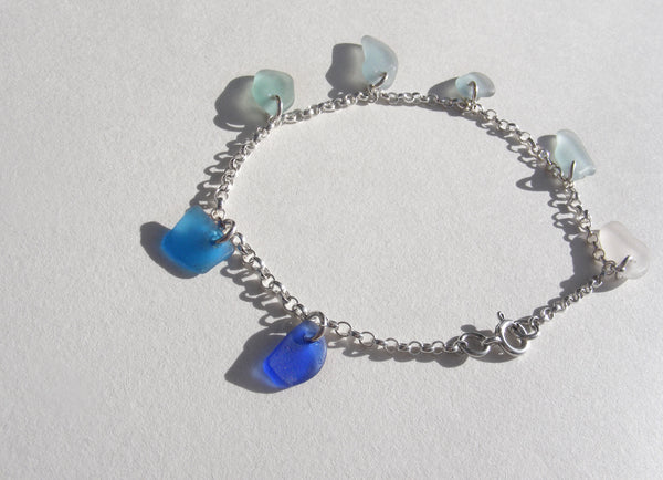 Blue gradiated sea glass anklet