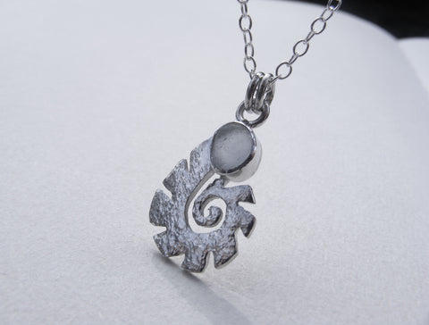 Charmouth ammonite sea glass silver pendant