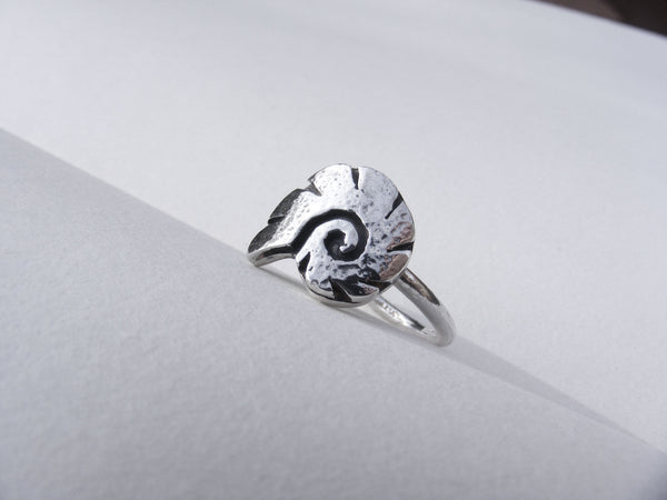 Recycled silver cut out Charmouth Ammonite Ring P