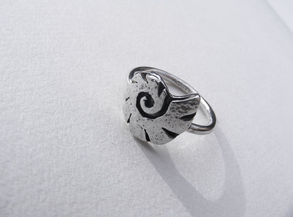 Recycled silver cut out Charmouth Ammonite Ring P