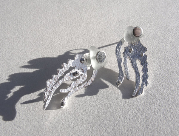 Ocean Flow stud seaweed Interchangable sea foam sea glass earrings silver