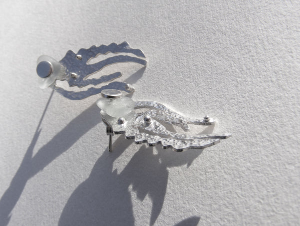 Ocean Flow stud seaweed Interchangable sea foam sea glass earrings silver