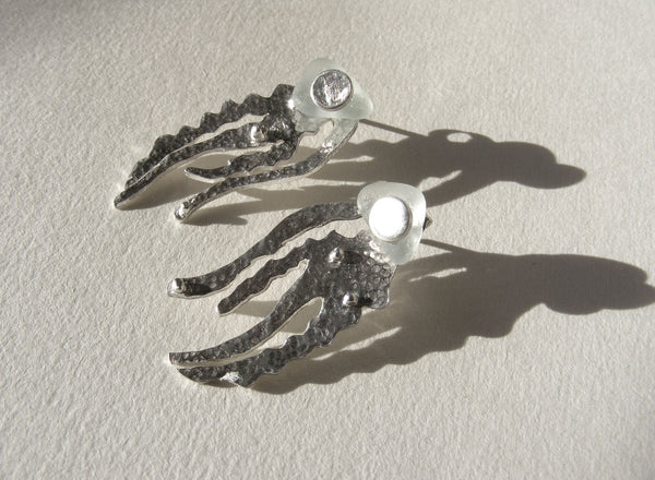 Ocean Flow stud seaweed Interchangable sea foam sea glass earrings silver
