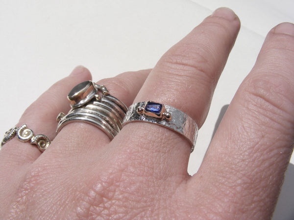 Rectangular Bristol Blue sea glass ring R