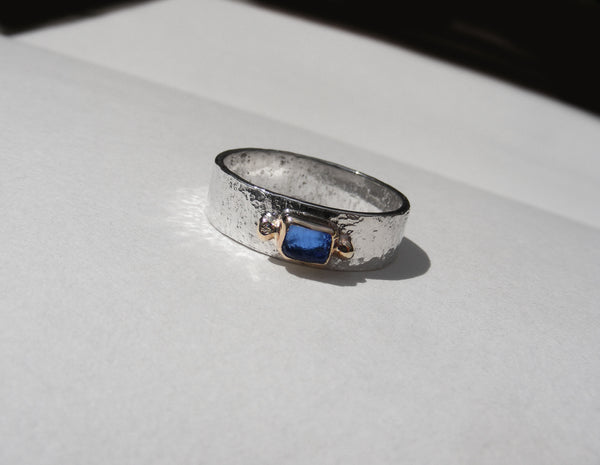 Rectangular Bristol Blue sea glass ring R