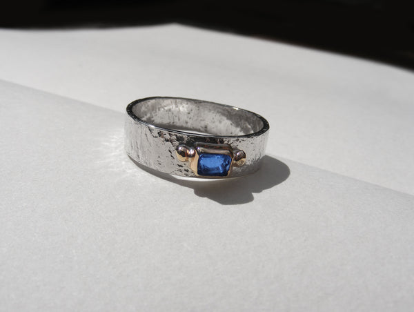 Rectangular Bristol Blue sea glass ring R
