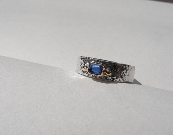 Rectangular Bristol Blue sea glass ring R