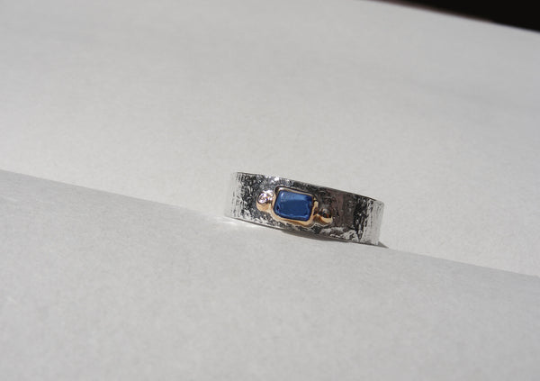 Rectangular Bristol Blue sea glass ring R