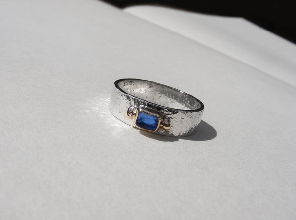 Rectangular Bristol Blue sea glass ring R