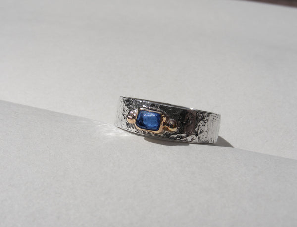 Rectangular Bristol Blue sea glass ring R