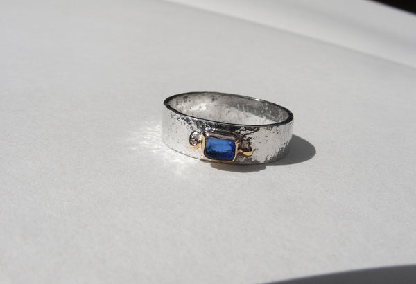 Rectangular Bristol Blue sea glass ring R