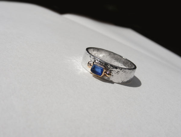 Rectangular Bristol Blue sea glass ring R