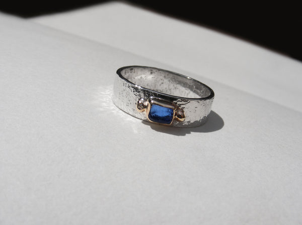 Rectangular Bristol Blue sea glass ring R