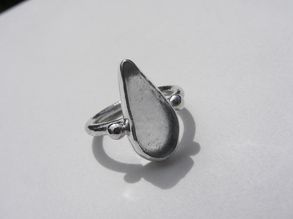 St Martin's Isles of Scilly Sea Foam blue tear drop sea glass ring