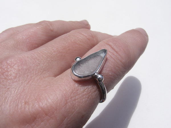 St Martin's Isles of Scilly Sea Foam blue tear drop sea glass ring