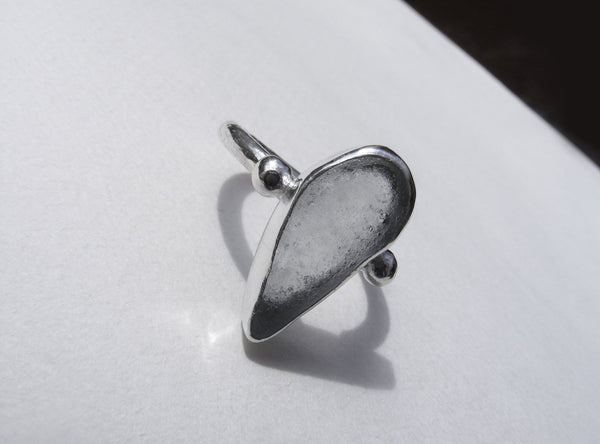 St Martin's Isles of Scilly Sea Foam blue tear drop sea glass ring