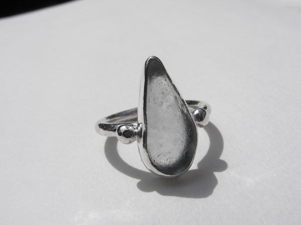 St Martin's Isles of Scilly Sea Foam blue tear drop sea glass ring