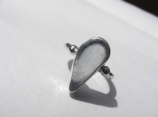 St Martin's Isles of Scilly Sea Foam blue tear drop sea glass ring