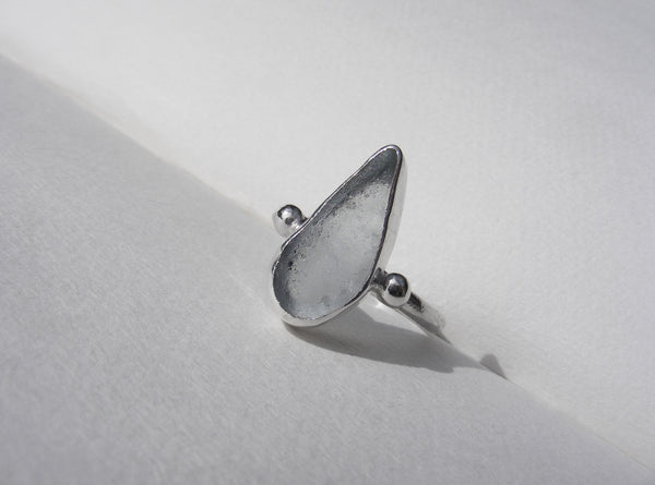 St Martin's Isles of Scilly Sea Foam blue tear drop sea glass ring