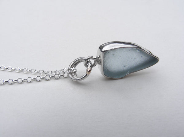 St Martin's sea foam blue sea glass silver bezel set tear drop pendant