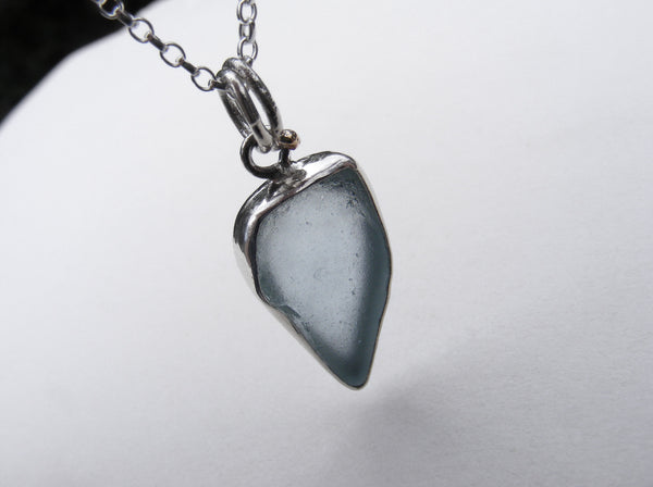St Martin's sea foam blue sea glass silver bezel set tear drop pendant