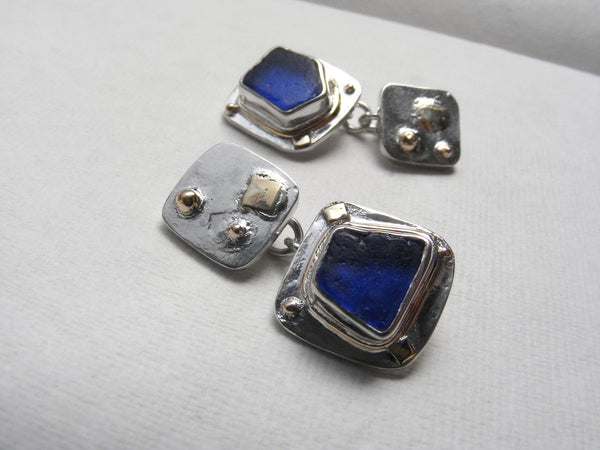 The ST MARTINS CAMPSITE Collection - Bristol Blue square sea glass cufflinks