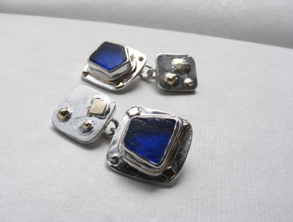 The ST MARTINS CAMPSITE Collection - Bristol Blue square sea glass cufflinks