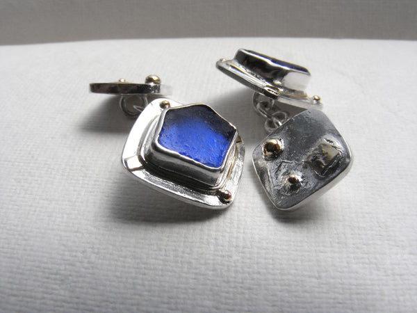 The ST MARTINS CAMPSITE Collection - Bristol Blue square sea glass cufflinks