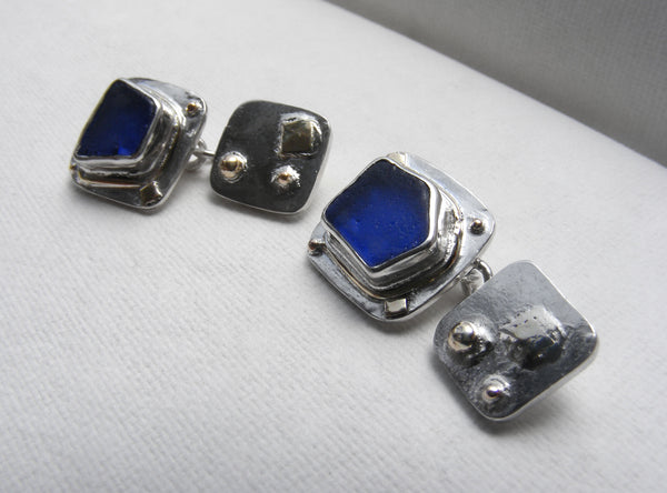 The ST MARTINS CAMPSITE Collection - Bristol Blue square sea glass cufflinks