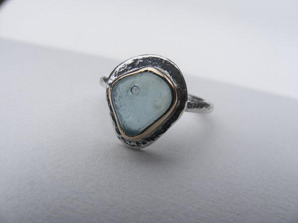 Light Blue sea glass water drop ring