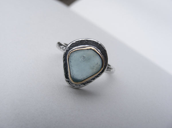 Light Blue sea glass water drop ring