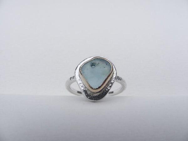 Light Blue sea glass water drop ring