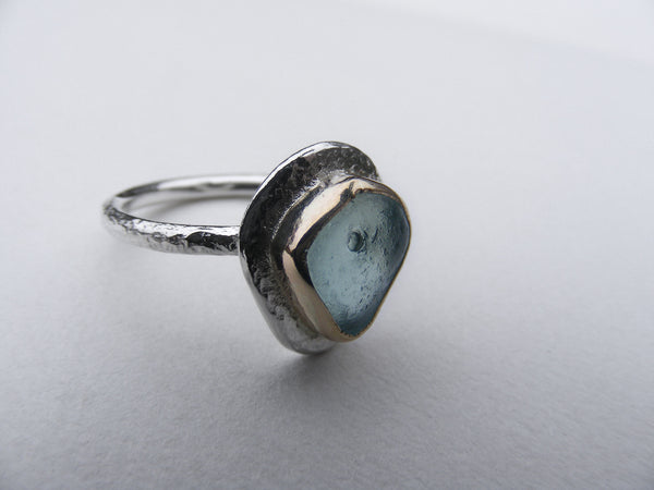 Light Blue sea glass water drop ring