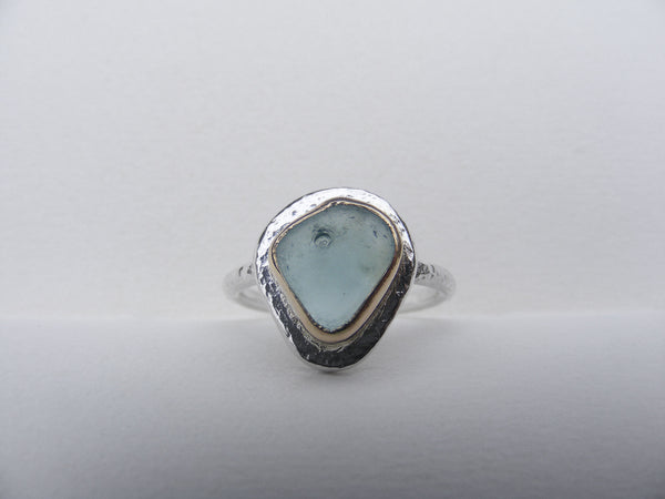 Light Blue sea glass water drop ring