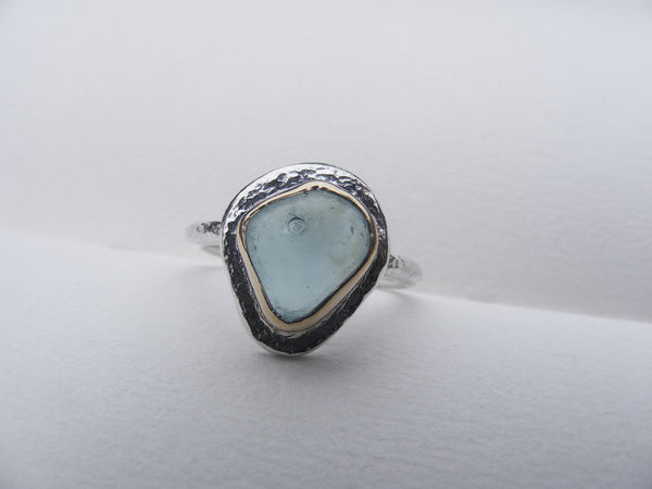 Light Blue sea glass water drop ring