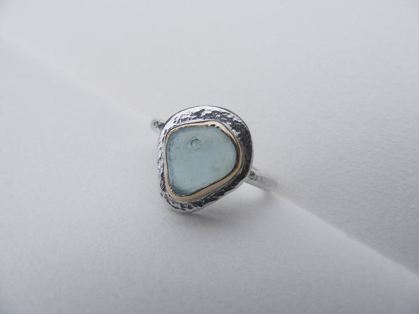Light Blue sea glass water drop ring