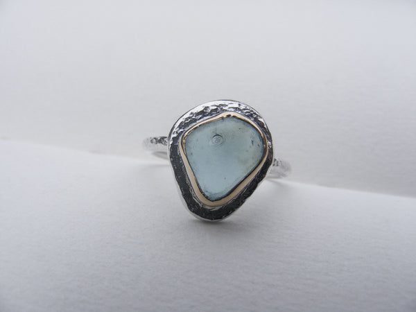 Light Blue sea glass water drop ring