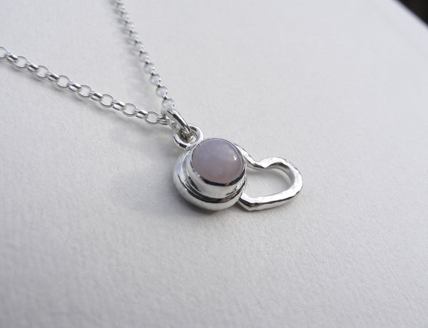 Rose Quartz cabochon pendant with signature silver heart