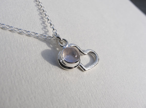 Rose Quartz cabochon pendant with signature silver heart