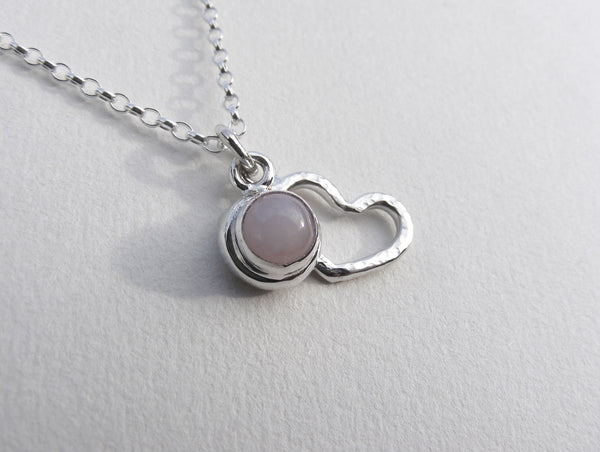 Rose Quartz cabochon pendant with signature silver heart