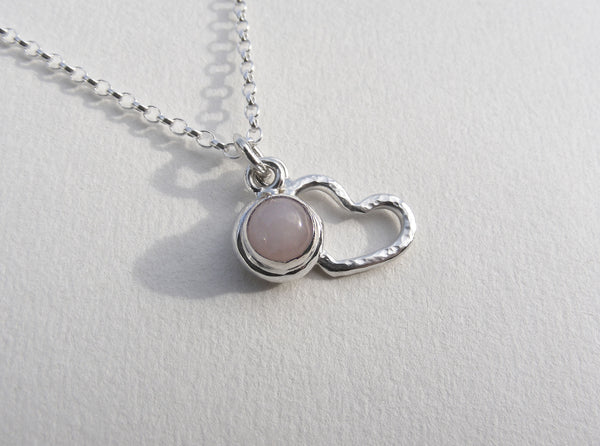 Rose Quartz cabochon pendant with signature silver heart
