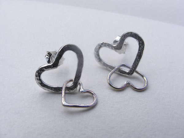 Silver Signature Heart Stud Earrings with mini gold plated heart
