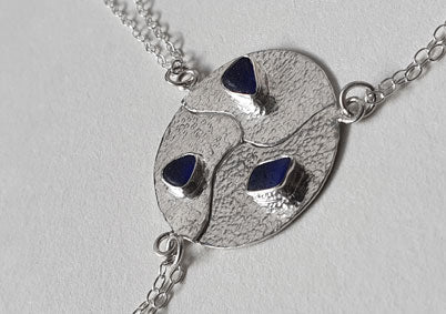 Bristol Blue sea glass silver wave friendship necklace