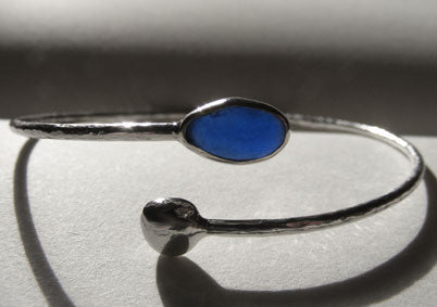 Bristol Blue sea glass silver cuff bracelet