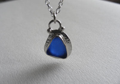 Bristol Cobalt blue sea glass silver necklace pendant