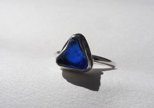 Bristol blue sea glass silver ring