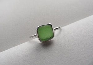 Emerald Green square sea glass ring